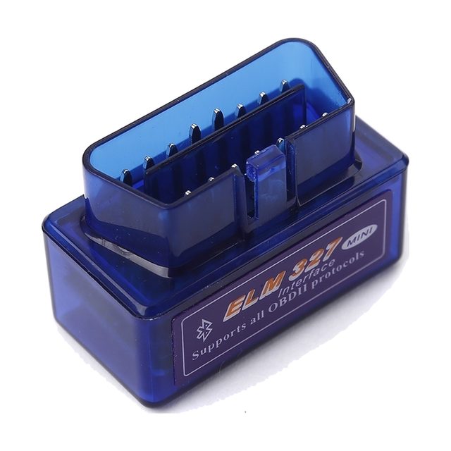 Mini ELM327 Bluetooth v2.1 met een transparante blauwe behuizing
