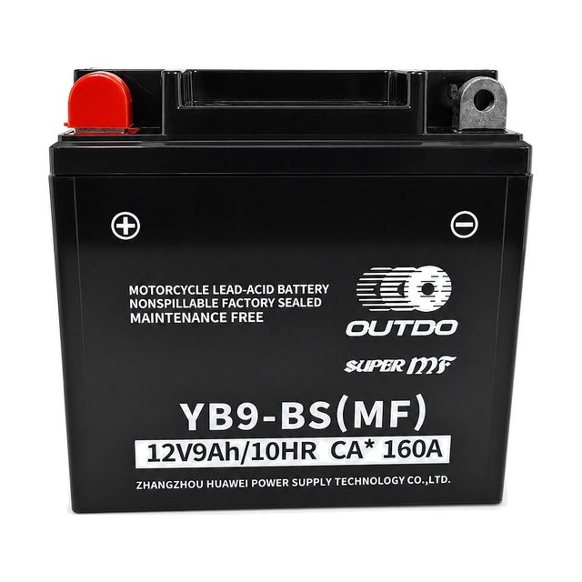 OUTDO YB9-BS, YB9-B-motoraccu van voren met beide accupolen in beeld
