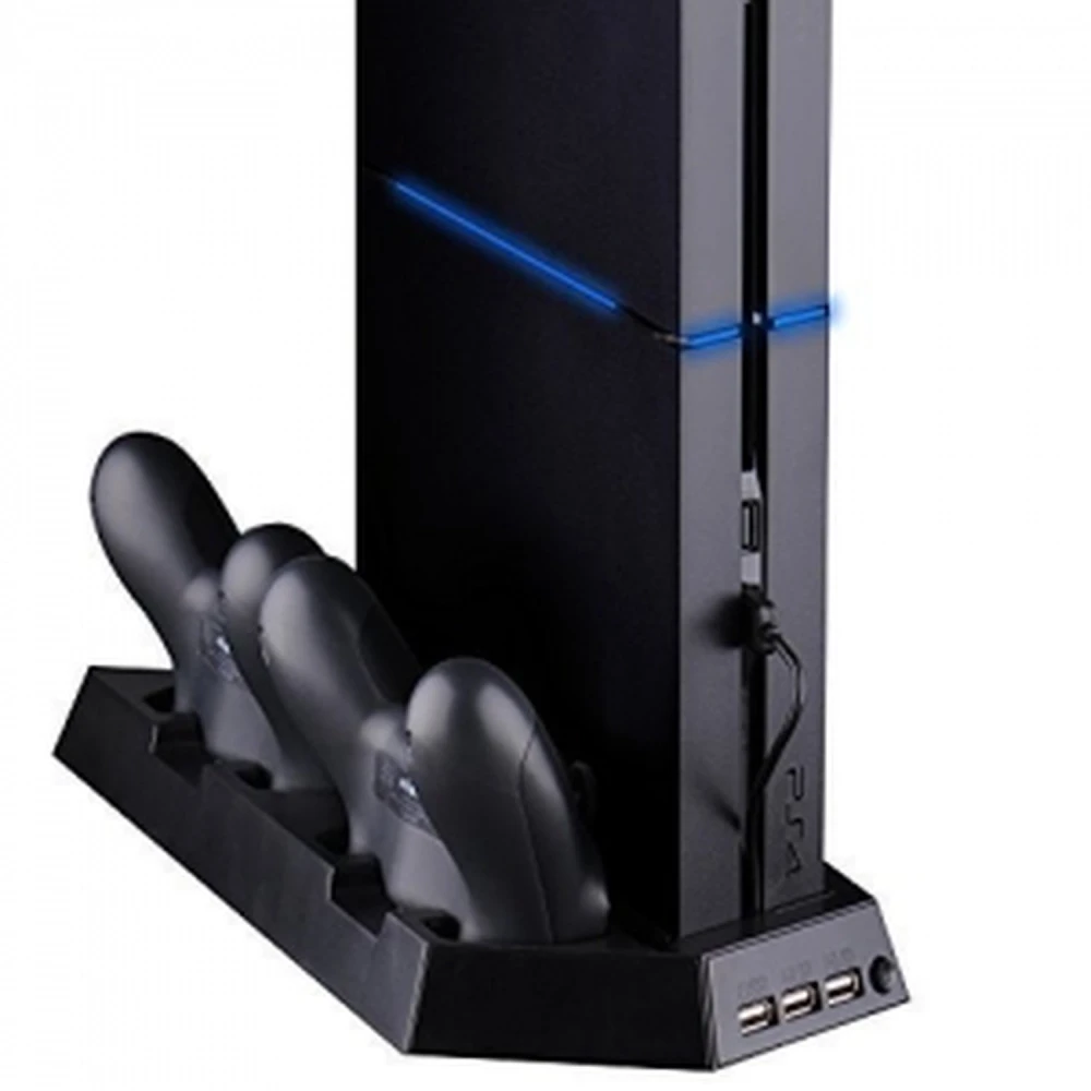 4-in-1 Verticale PS4-stand met ventilator, USB-hub en lader voor 2 controllers