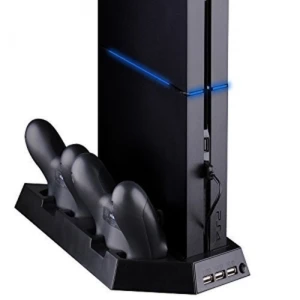 4-in-1 Verticale PS4-stand met ventilator, USB-hub en lader voor 2 controllers