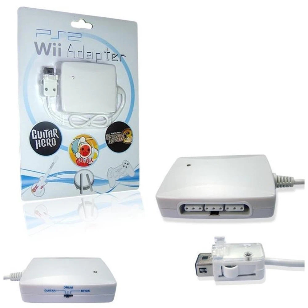 3-in-1 PS2-controlleradapter voor Wii - Sluit controllers, gitaren en drums aan