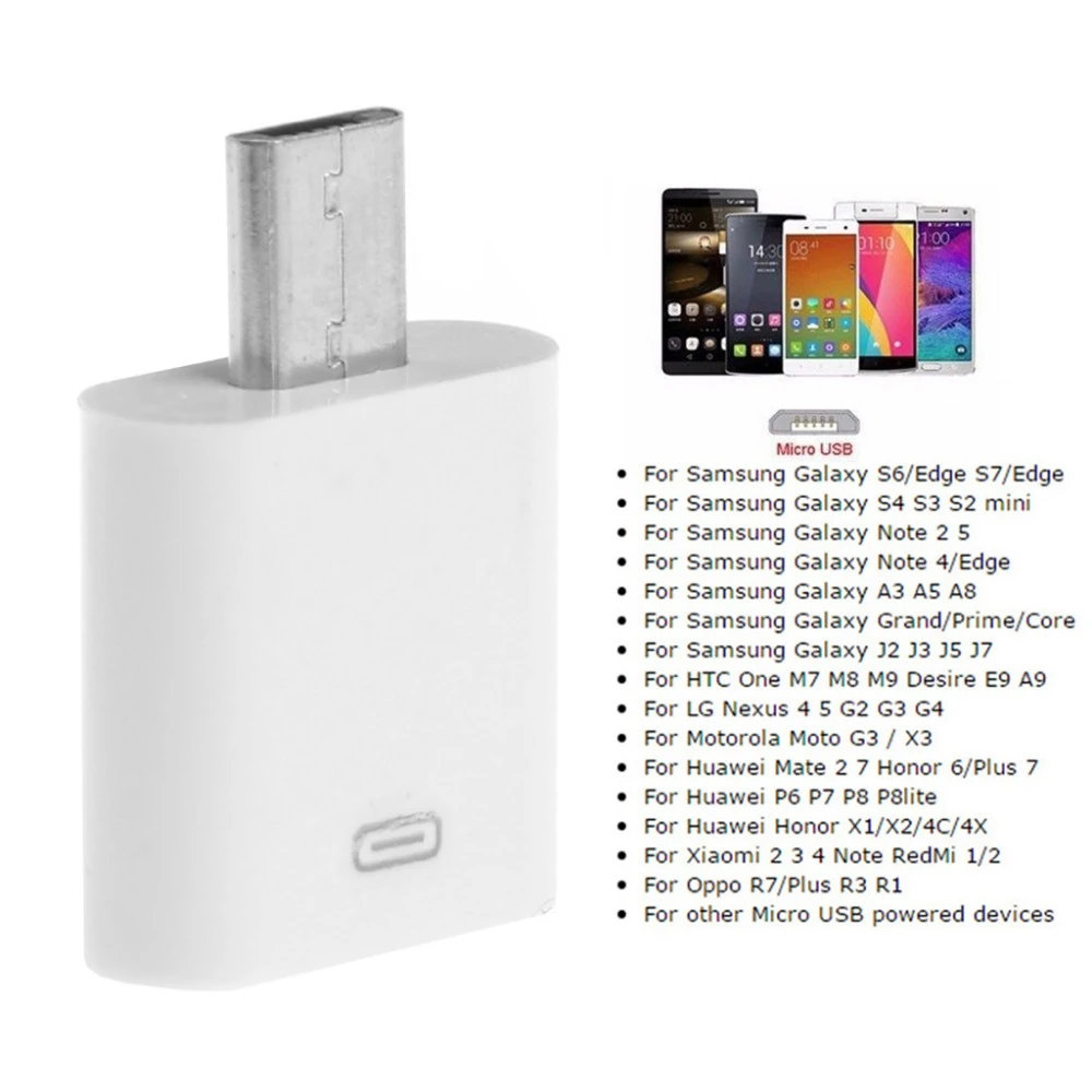 Adaptador Lightning hembra a Micro USB macho conectado a cable Micro USB