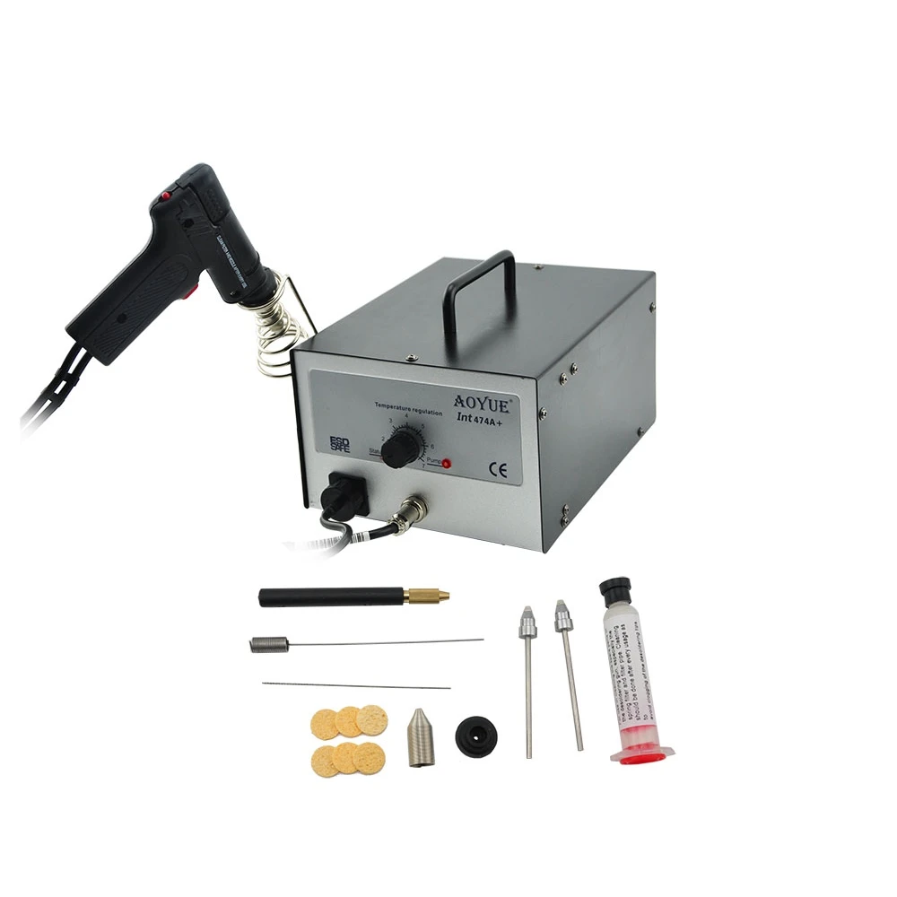 Vista lateral de la estacion desoldadora Aoyue 474a+ en color negro