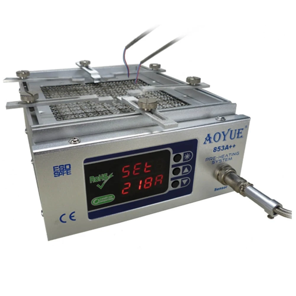 Aoyue 853a++ voorverwarmstation met digitale regeling en uitschuifbare steun