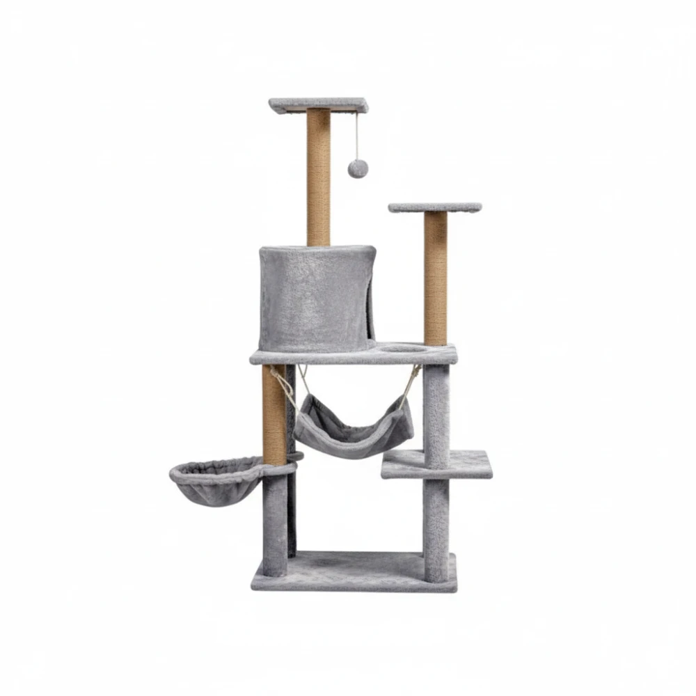 Krabpaal voor katten 125 cm met hangmat, hol en sisalpalen