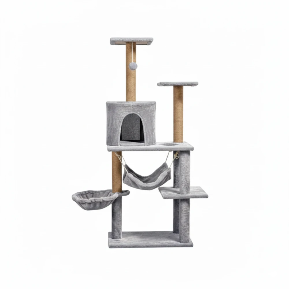 Krabpaal voor katten 125 cm met hangmat, hol en sisalpalen