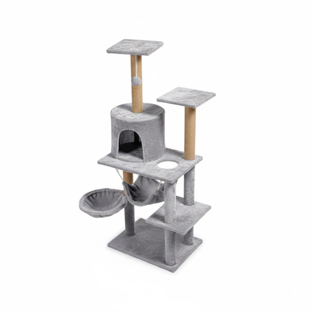 Krabpaal voor katten 125 cm met hangmat, hol en sisalpalen