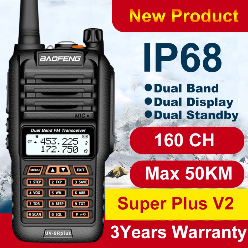 Baofeng UV9R Plus walkie-talkie met groot bereik en 160 kanalen