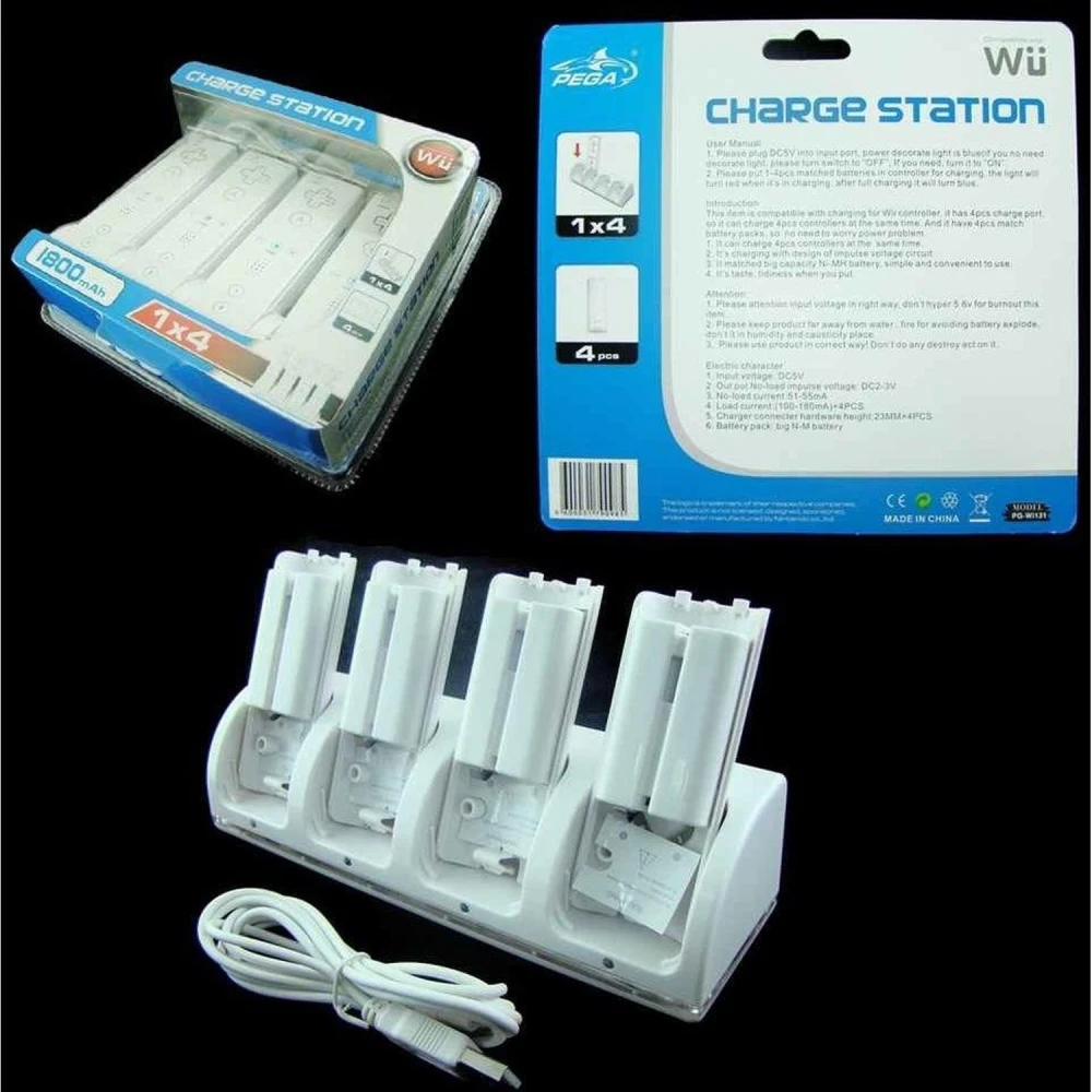 Oplaadstation voor 4 Wii-controllers met 4 batterijen voor Wii Remote - gelijktijdig opladen