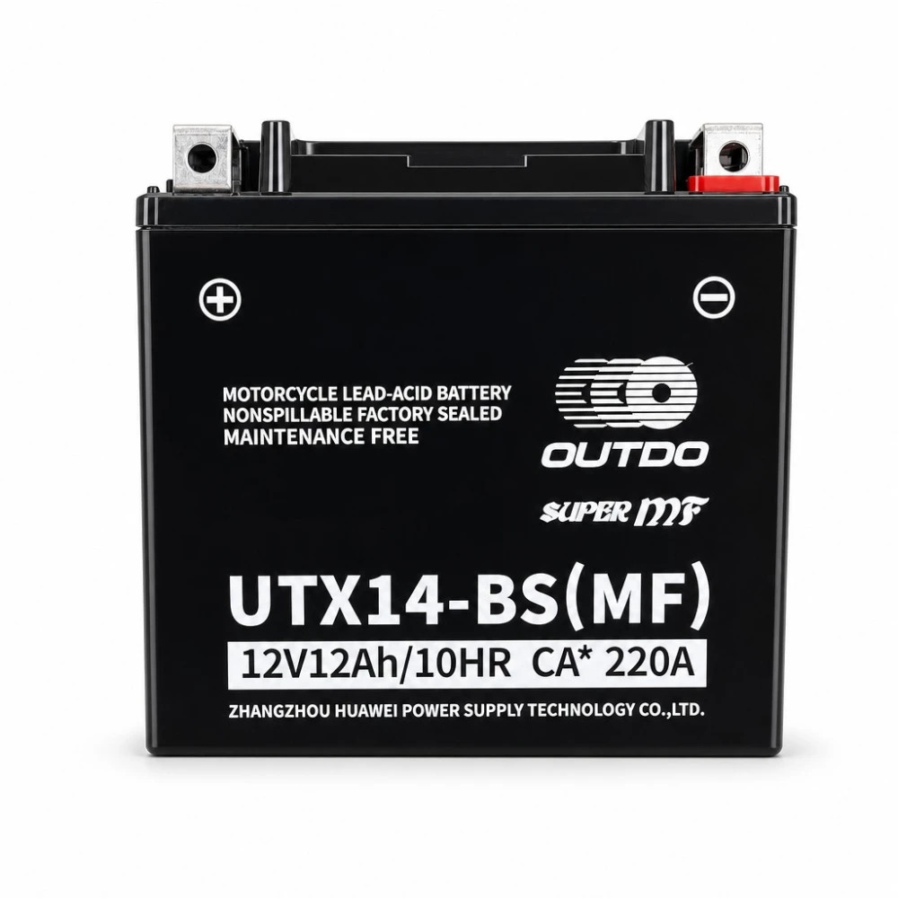 Motoraccu AGM 12V 12Ah OUTDO UTX14-BS(MF) - Compatibel met Yuasa YTX14-BS / GTX14-BS / ETX14-BS
