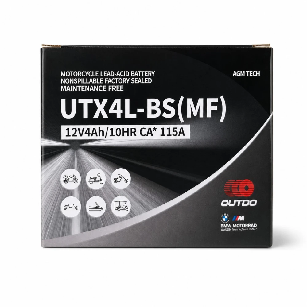 Motoraccu AGM 12V 4Ah OUTDO UTX4L-BS(MF) - Compatibel met Yuasa YTX4L-BS / GTX4L-BS / ETX4L-BS