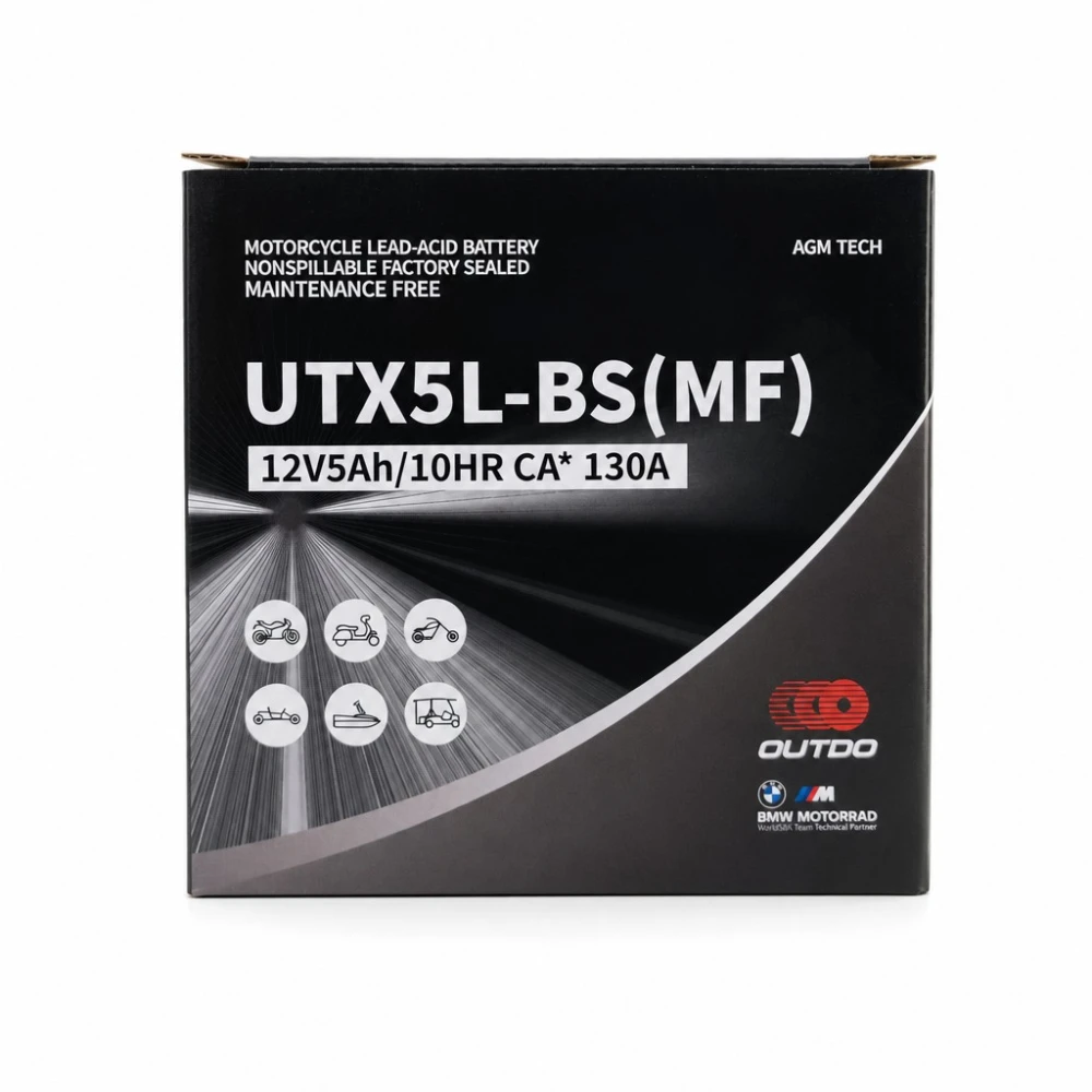 Motoraccu AGM 12V 5Ah OUTDO UTX5L-BS(MF) - Compatibel met Yuasa YTX5L-BS / GTX5L-BS / ETX5L-BS