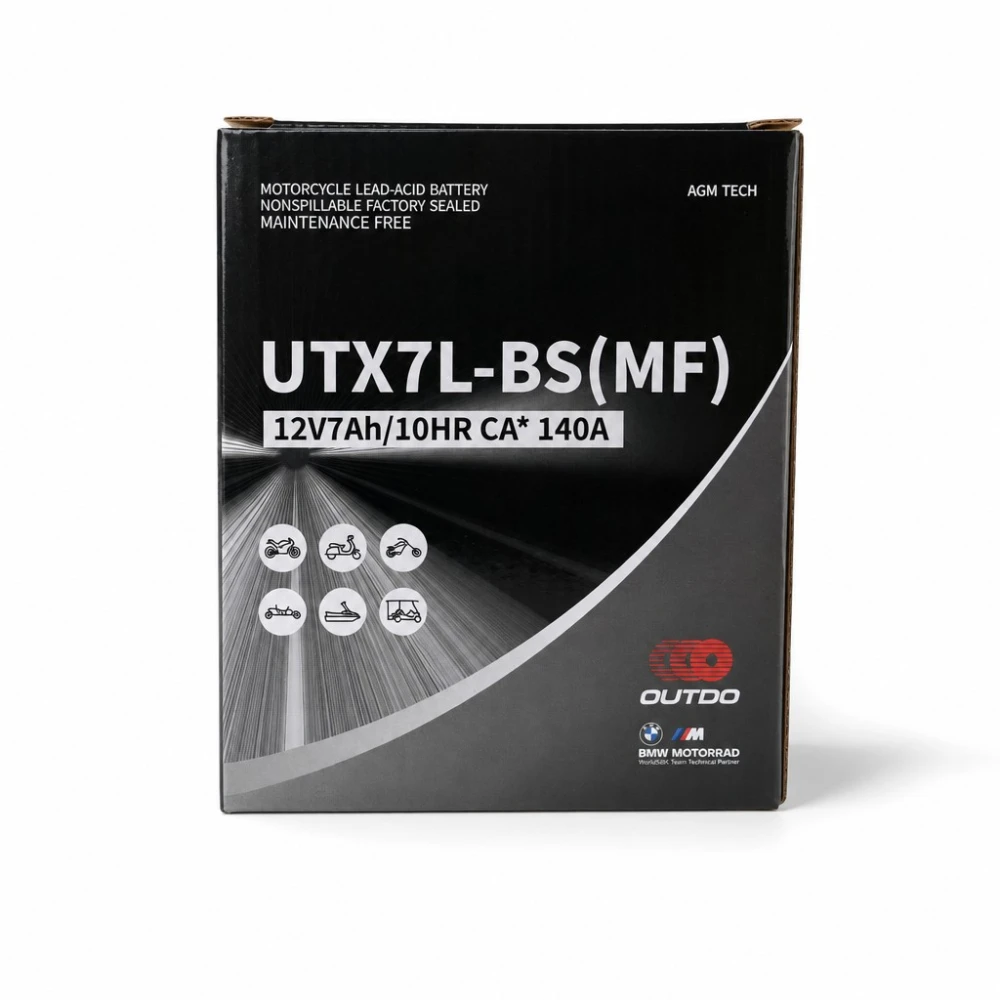 Motoraccu AGM 12V 7Ah OUTDO UTX7L-BS(MF) - Compatibel met Yuasa YTX7L-BS / GTX7L-BS / ETX7L-BS