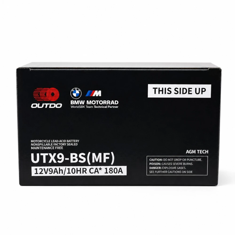 Motoraccu AGM 12V 9Ah OUTDO UTX9-BS(MF) - Compatibel met Yuasa YTX9-BS / GTX9-BS / ETX9-BS