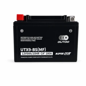 OUTDO Motoraccu AGM 12V 9Ah OUTDO UTX9-BS(MF) - Compatibel met Yuasa YTX9-BS / GTX9-BS / ETX9-BS