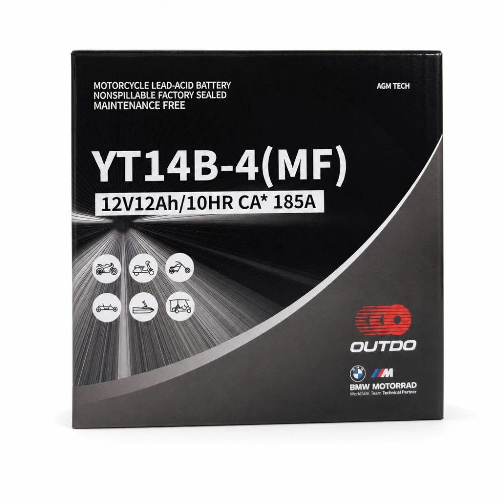 Motoraccu AGM 12V 12Ah OUTDO YT14B-4(MF) - Compatibel met Yuasa YT14B-BS / GT14B-BS / GT14B-4 / ETZ14B-BS / ET14B-4
