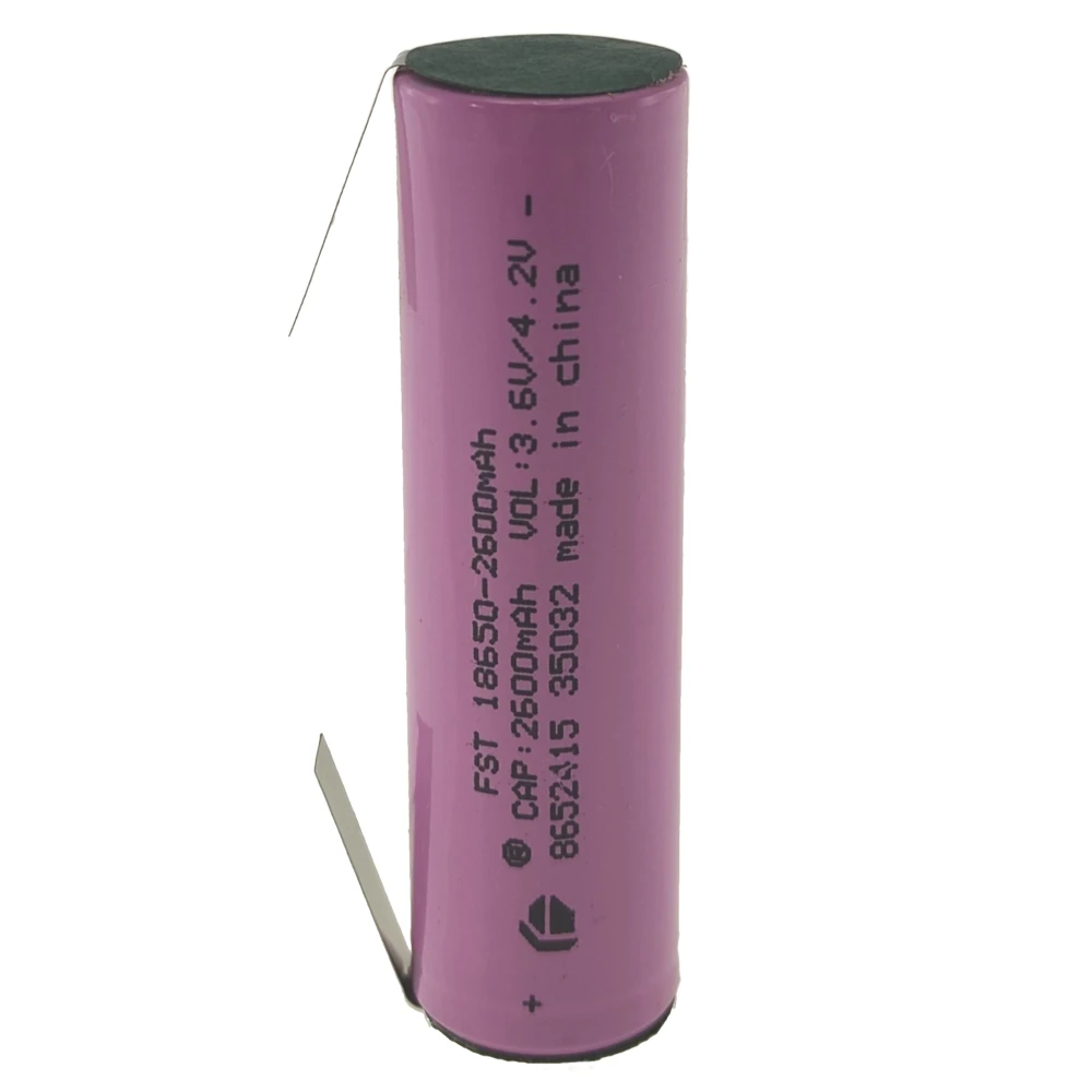 Hoogwaardige oplaadbare 18650 batterij 2600mAh 3,7V met soldeerlip