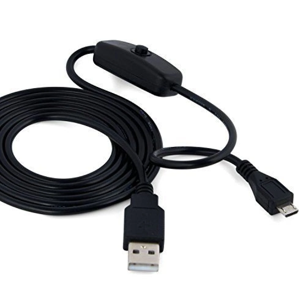 USB-A naar Micro-USB kabel met schakelaar voor Raspberry Pi 1m zwart