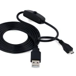 USB-A naar Micro-USB kabel met schakelaar voor Raspberry Pi 1m zwart