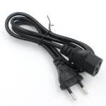 Cable de alimentación negro con enchufe plano 2 pines y conector C13 recto
