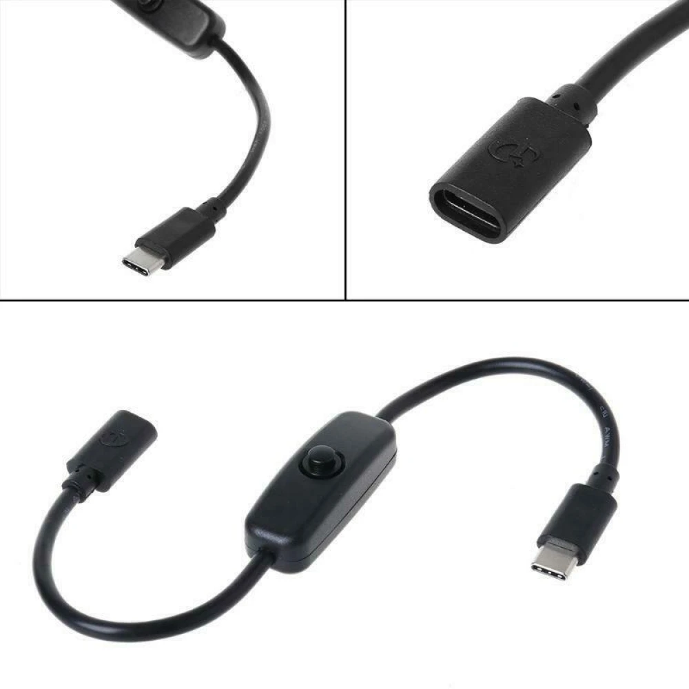Cable de extensión USB-C con interruptor ON/OFF para Raspberry Pi y móviles