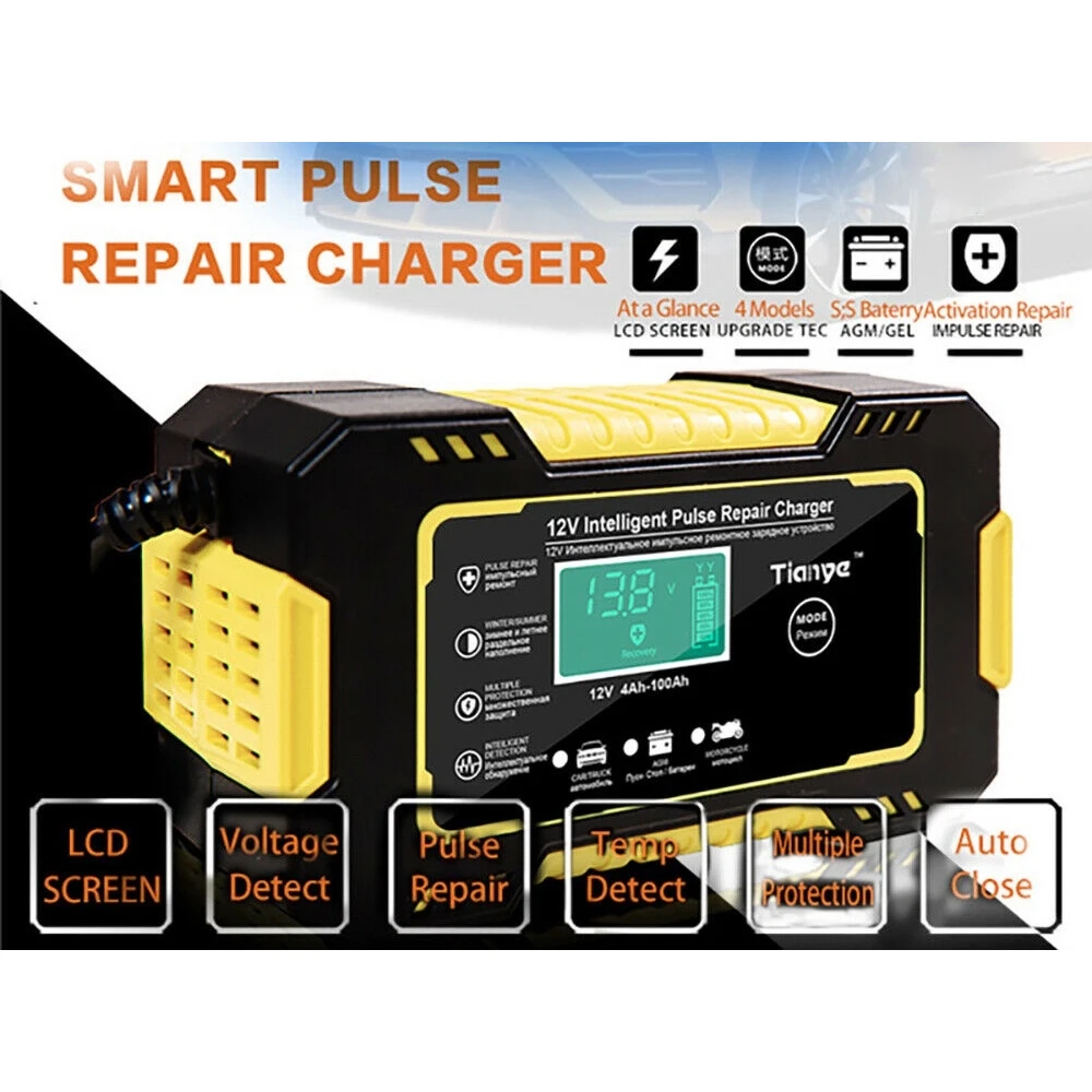 Cargador inteligente de batería 12V 6A para moto y coche con pantalla LCD digital en caja