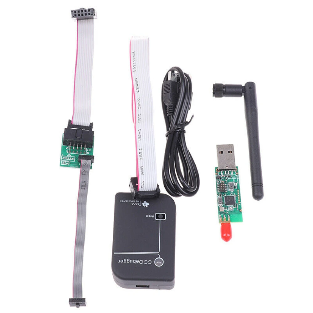 Detalle del CC Debugger Zigbee Programador CC2531 y cable mini USB