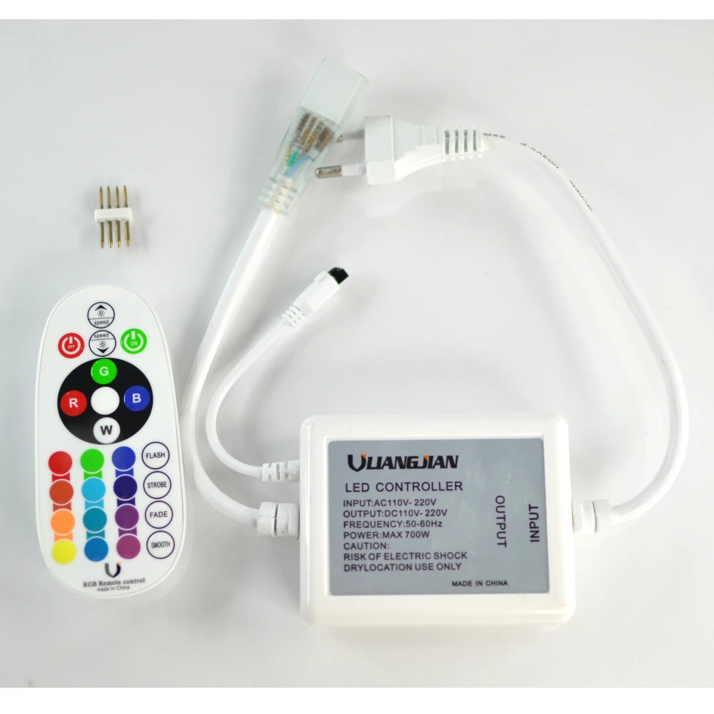RGB ledstrip controller 220v met dimmer en IR-afstandsbediening 24 knoppen