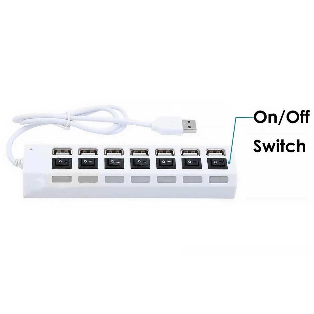 USB 2.0 hub met 7 poorten en EU-voeding, wit