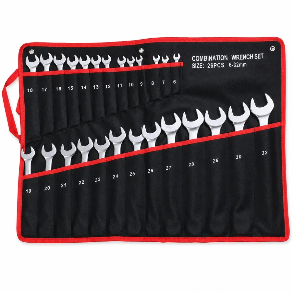 Set van 26 Combinatiesleutels Ring-Steek 6-32mm Cr-V Staal met Koffer