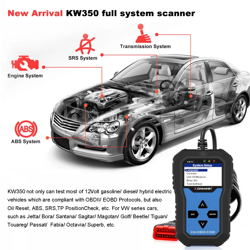 Konnwei KW350 diagnoseapparaat voor volledig systeem VW Audi Seat Skoda