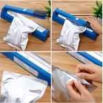 Detalle de la máquina de sellado manual SF-300 mostrando el panel de sellado