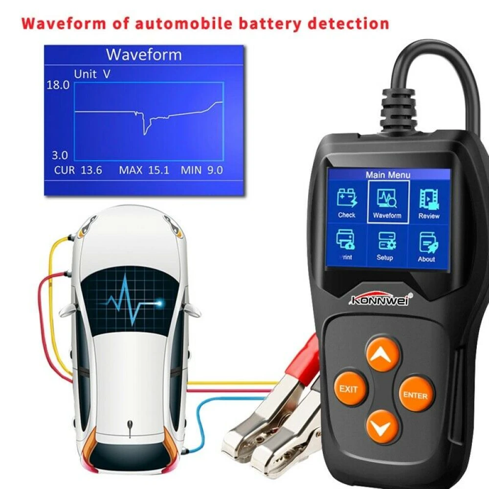 Konnwei KW600 12V batterijtester voor auto en motor