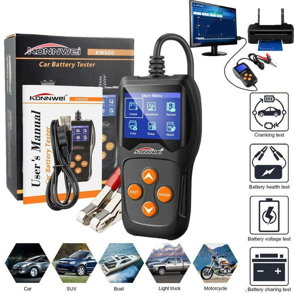 Konnwei KW600 12V batterijtester voor auto en motor