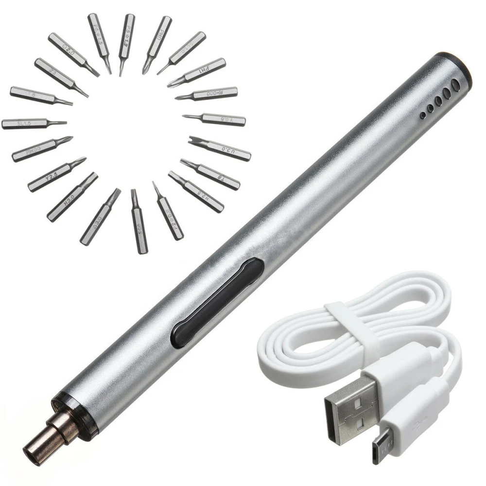 Mini elektrische schroevendraaier draadloos USB oplaadbaar 3 LED multifunctioneel 22-in-1 set