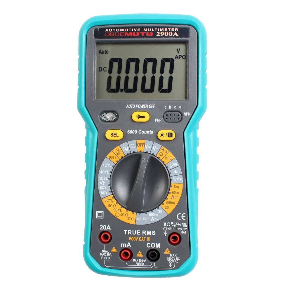 OBDEMOTO 2900A slimme digitale auto-multimeter met temperatuur- en toerenteller