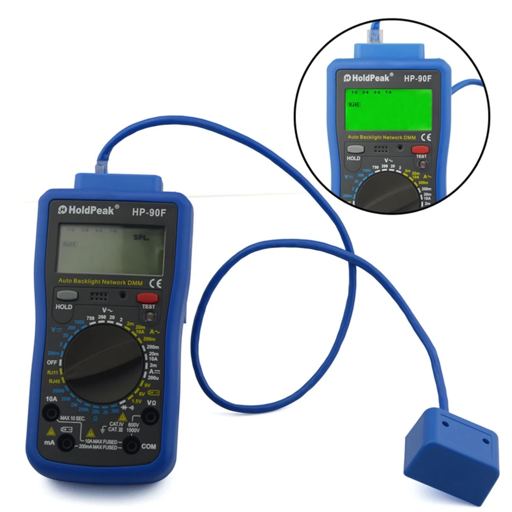 HoldPeak HP-90F digitale multimeter met RJ11- en RJ45-kabeltest