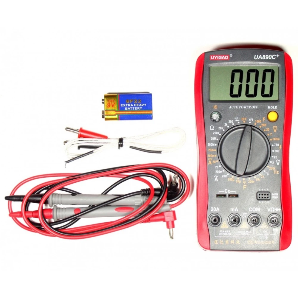 Uyigao UA890C+ digitale multimeter met groot LCD-scherm en volledige bescherming