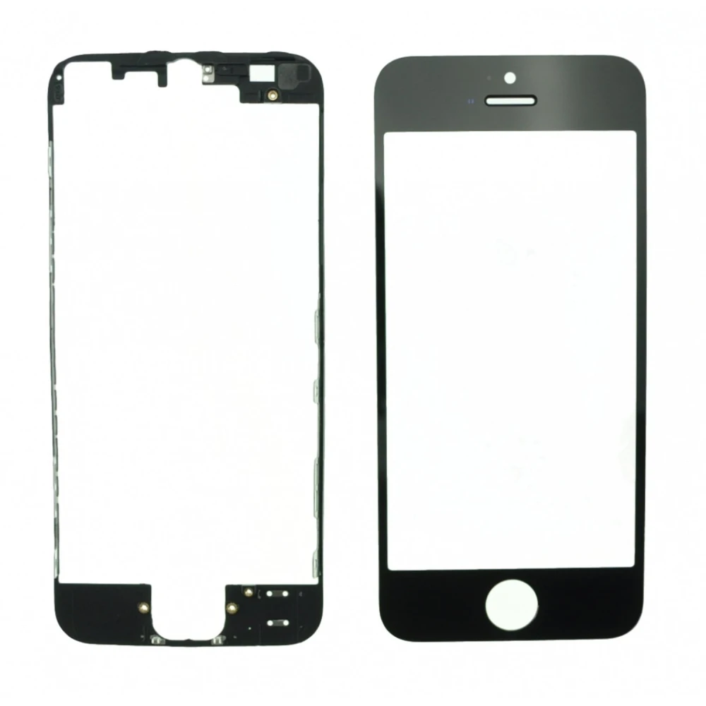 Zwart glazen scherm iPhone 5s met zelfklevend frame voor reparatie