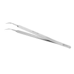 Detalle de la punta curvada extrafina de las pinzas Best Q5 para electrónica