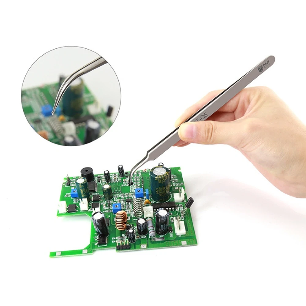 Primer plano de las pinzas Best Q5 destacando su resistencia a ácidos