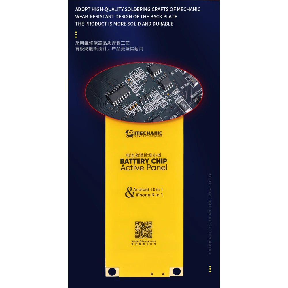 Vista frontal de la placa Mechanic BA27 para baterías de móviles