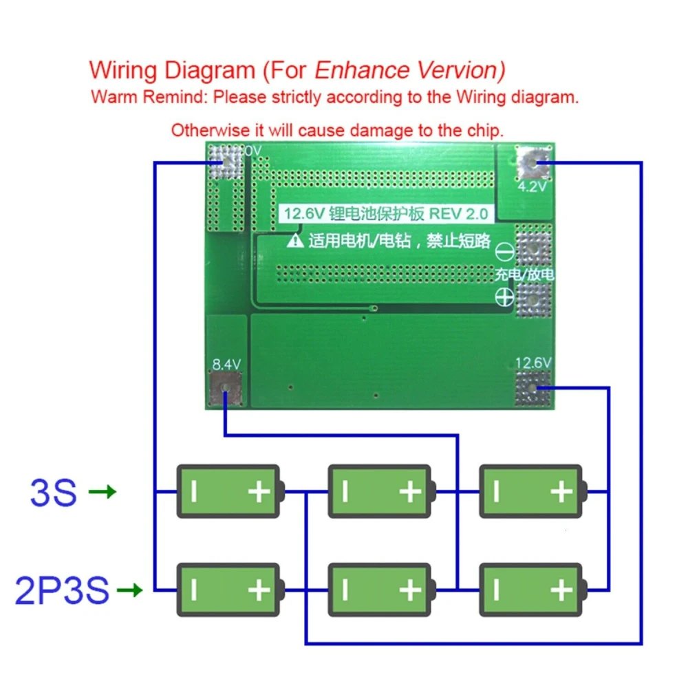 Placa de protección PCB 3S 40A para batería de litio mostrando conexiones