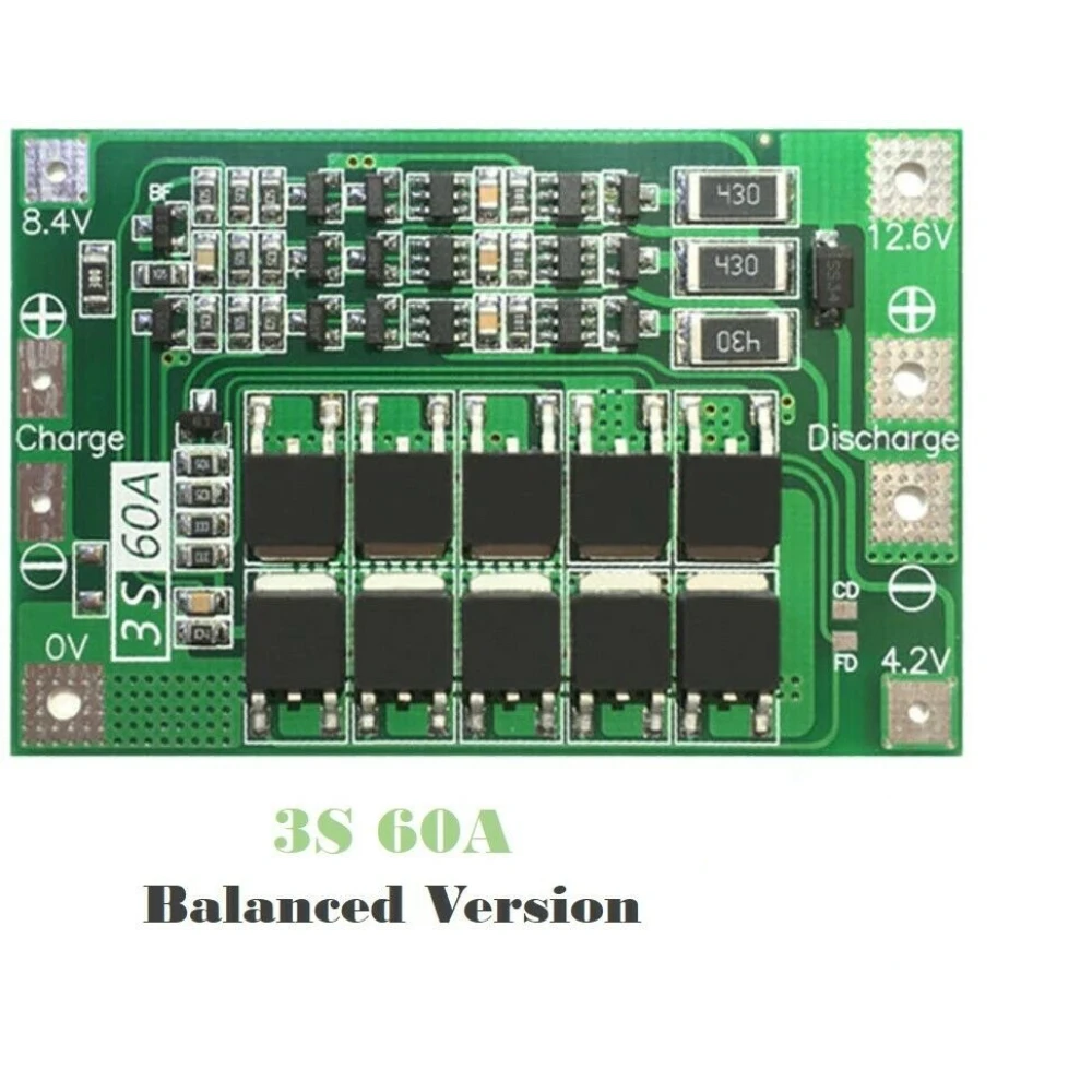 Gebalanceerd PCB 3S 60A beschermingsbord voor lithiumbatterij