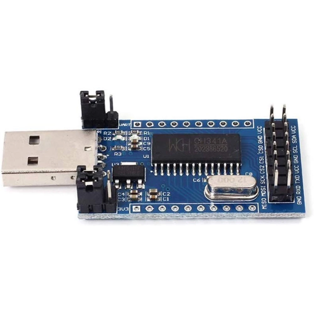 Detalle de conexiones UART, I2C y SPI del programador CH341A