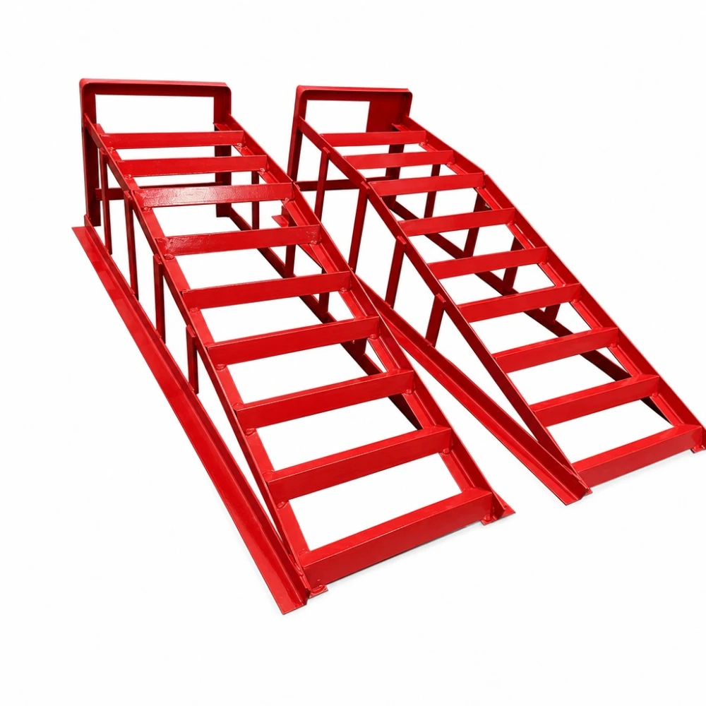 Stalen Oprijplaten voor Auto 2 Ton (4.400 lbs) — Set van 2 Draagbare Servicehellingen voor Olieverversing en Onderhoud, Rood TSX TOOL