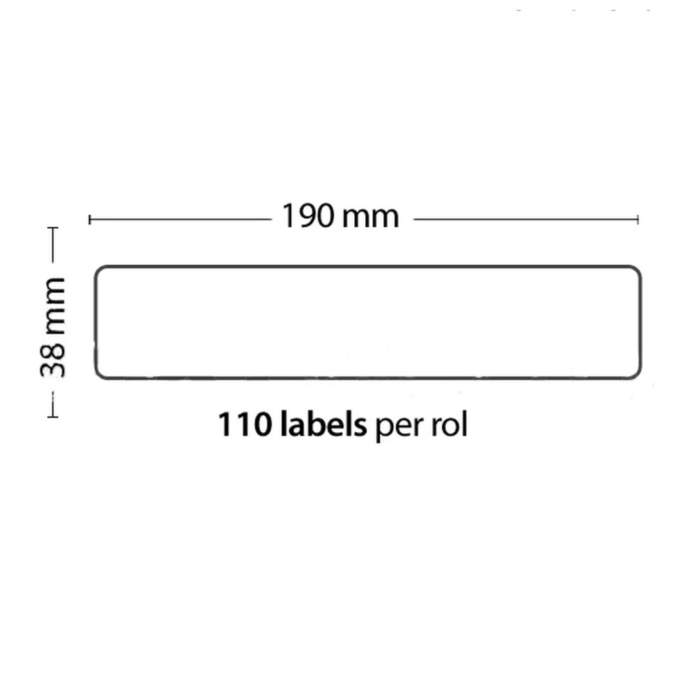 Rol van 110 zelfklevende etiketten compatibel met Dymo 99018, formaat 190mm x 38mm