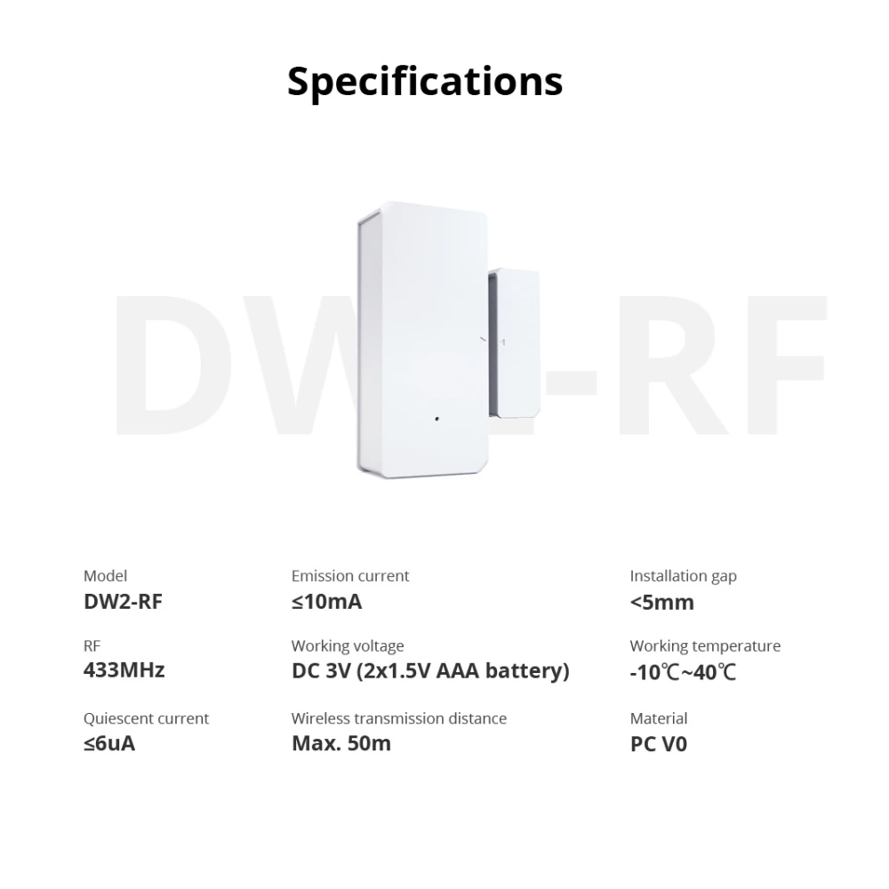 SONOFF DW2 RF draadloze deur- en raamsensor voor huisbeveiliging