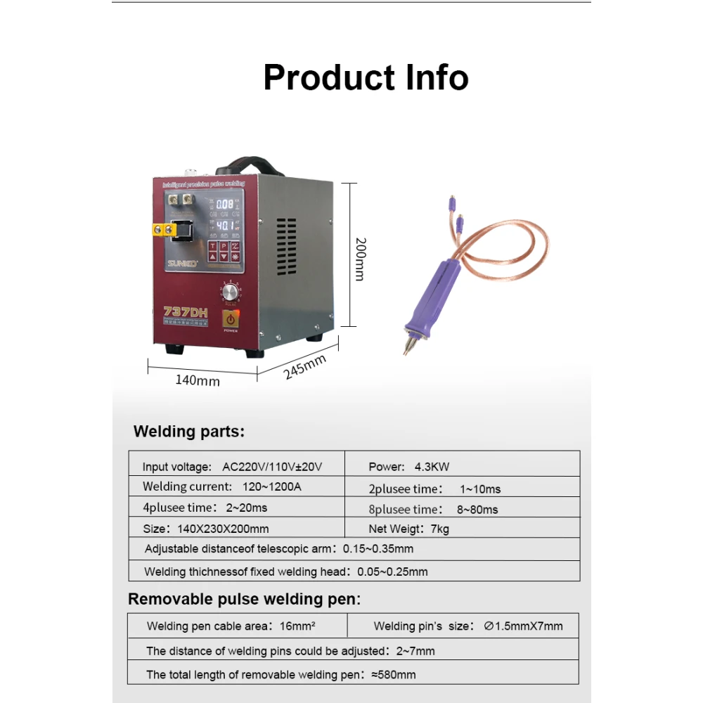 Sunkko 737DH puntlasmachine voor 18650 14500 21700 lithiumbatterijen
