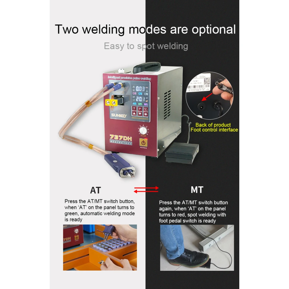 Sunkko 737DH puntlasmachine voor 18650 14500 21700 lithiumbatterijen